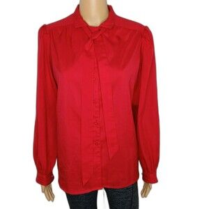 Laura Scott Women's Size 10 Red Long Sleeves Necktie Button Up Business Blouse